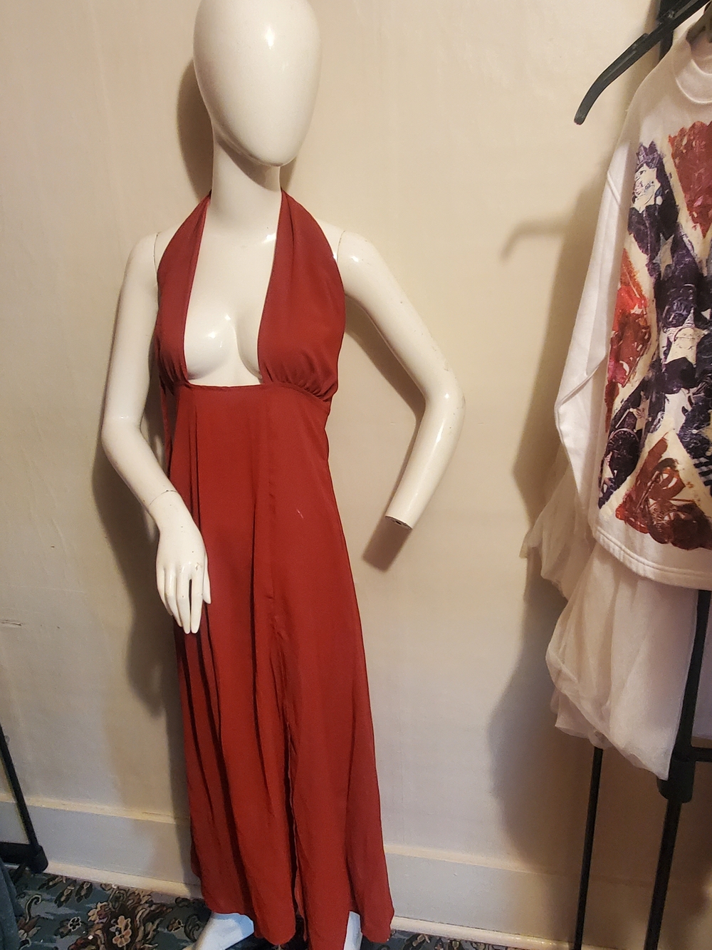 Halter Maxi Dress in Rust Red
